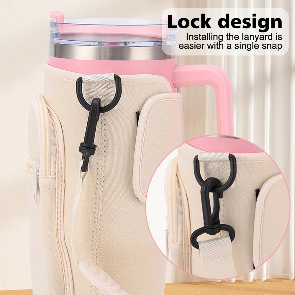 Water Bottle Carrier Bag with Phone Pocket for Stanley Cup 40 oz, Water Bottle Holder Adjustable Strap Stanley Cup Accessories