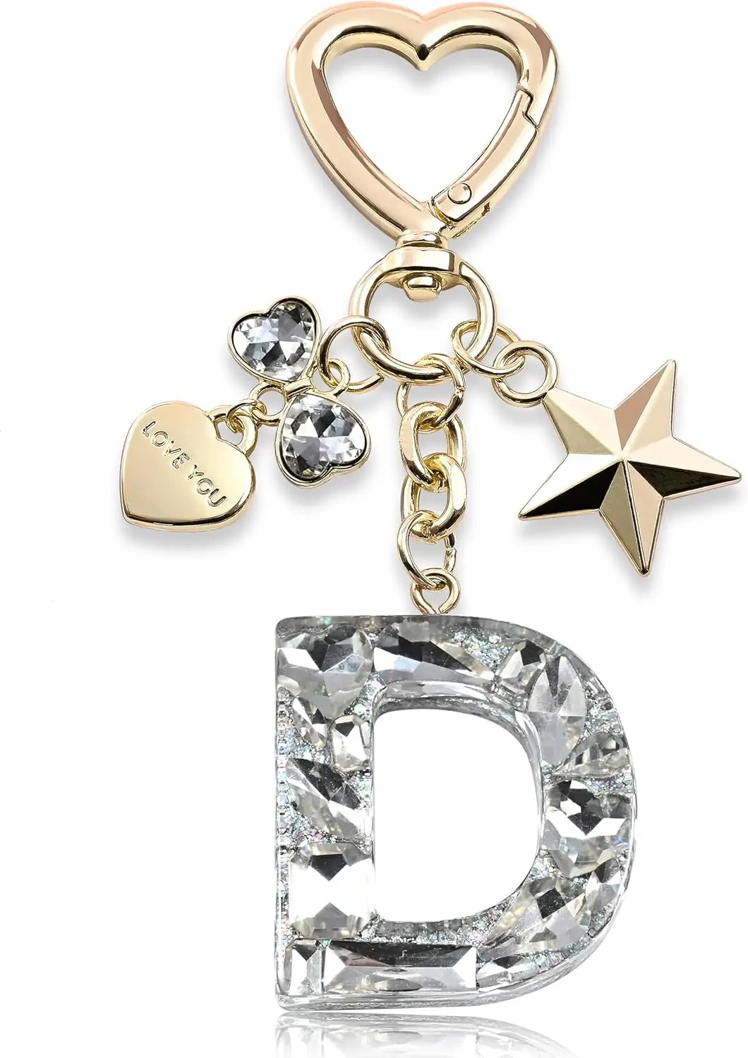 Cute Bling Keychain initial Letter Butterfly Star Pink Purple Gift for Women Girls Bag Cup Charms Accessories