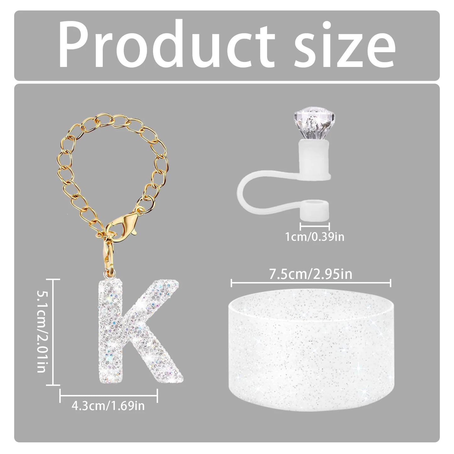3Pcs Accessories Set for Stanley Cup, Including Diamond Straw Topper/Sparkly Silicone Boot Set（White）