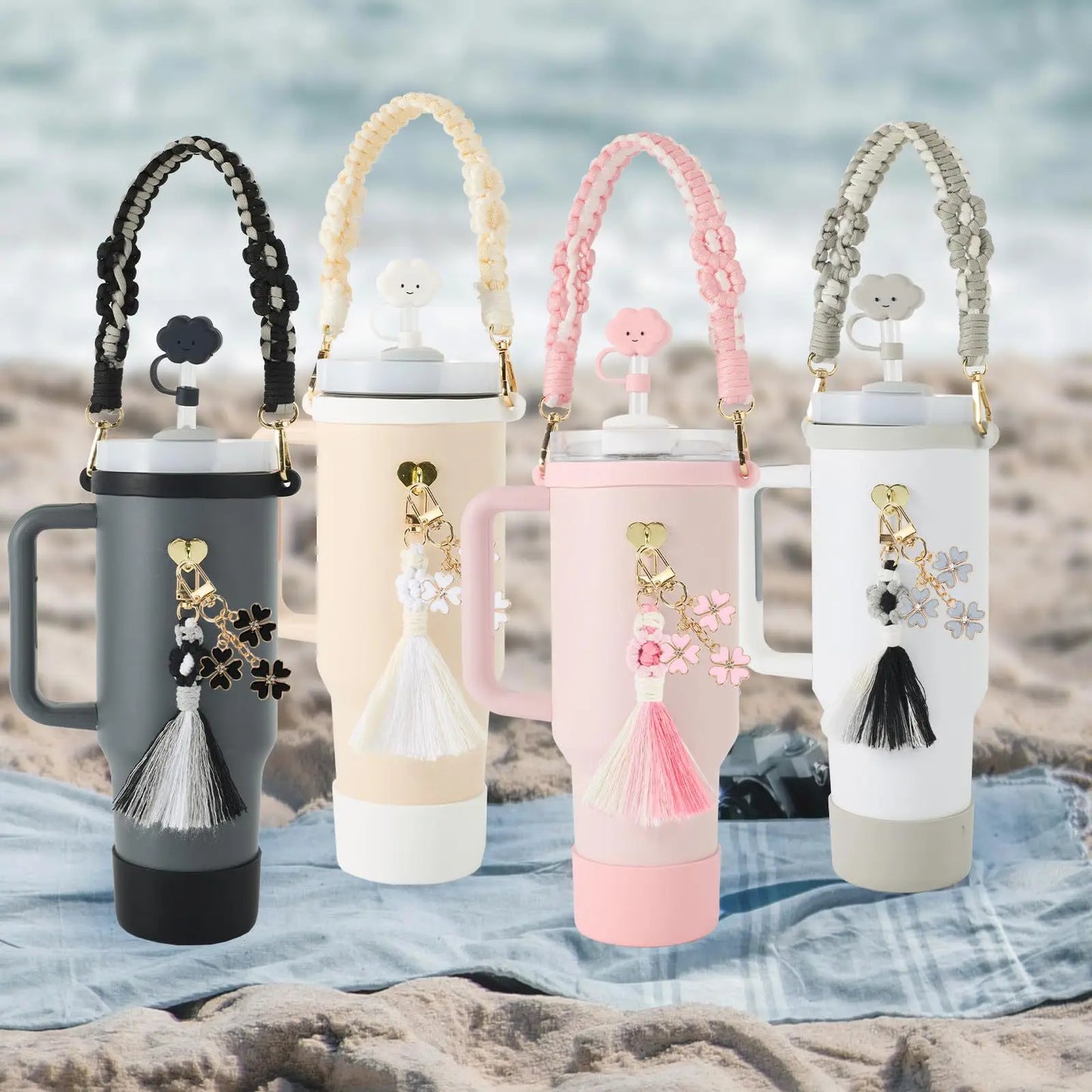 tassels straw cap case Charm chain pendant lot Accessories Initial Keychain Handle for Stanley cup bottle Tumbler for Women