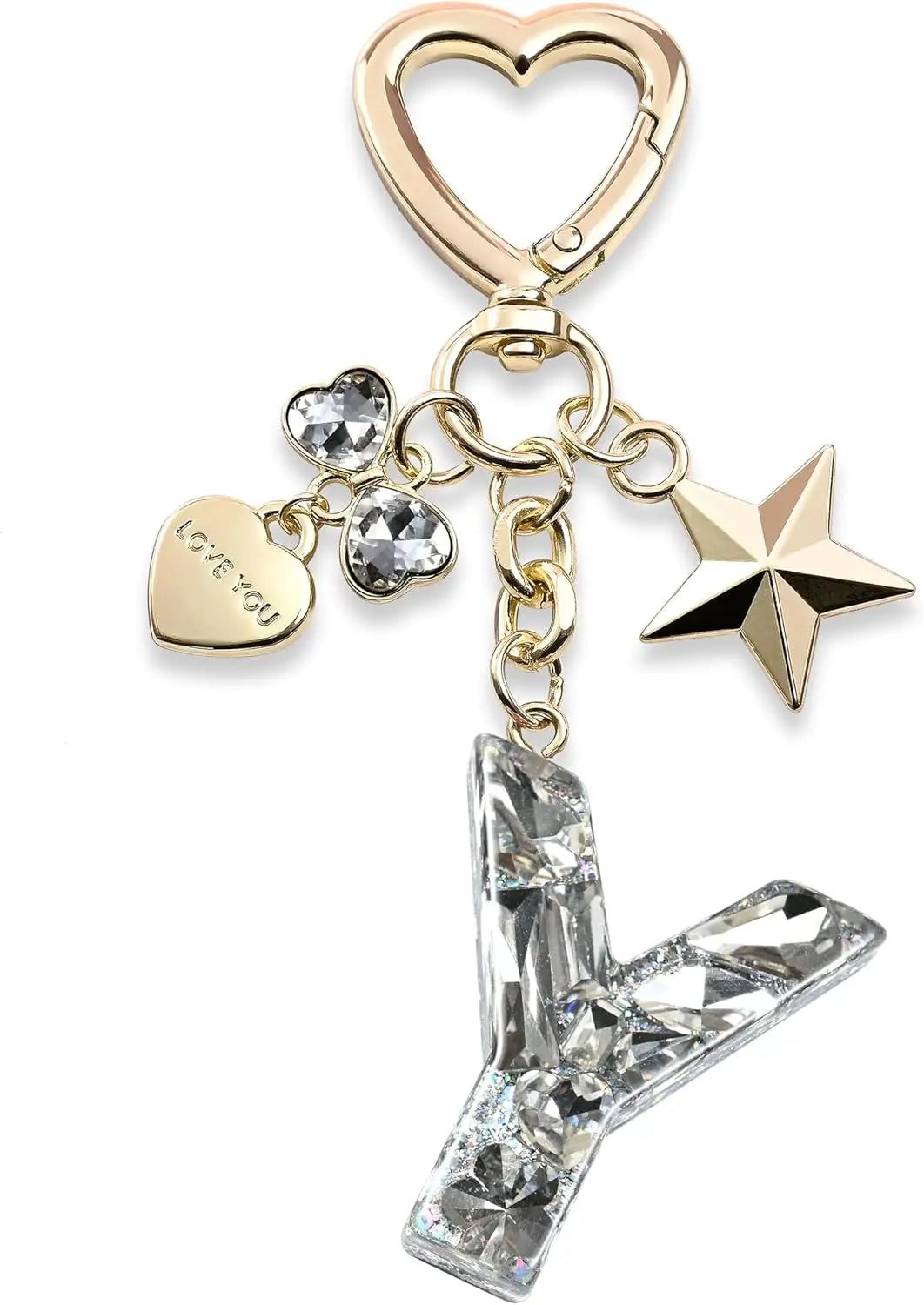 Cute Bling Keychain initial Letter Butterfly Star Pink Purple Gift for Women Girls Bag Cup Charms Accessories