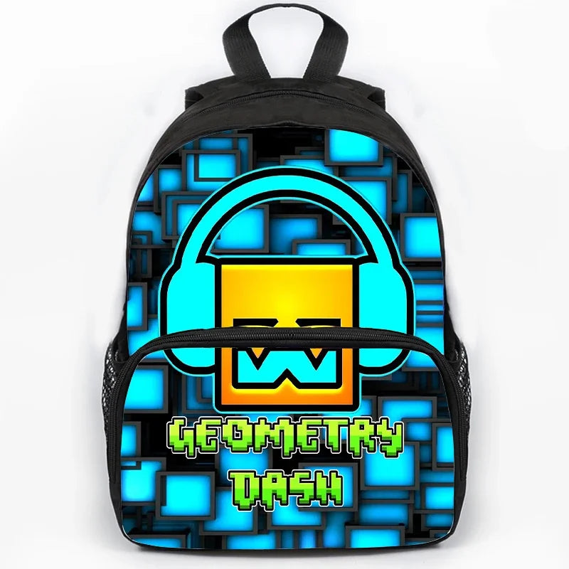 Large Capacity Angry Geometry Dash Children's Backpack 16 Inch Anime Bookbag Travel Backpacks Students Schoolbag for Girls Boys