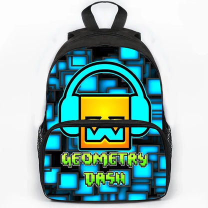 Large Capacity Angry Geometry Dash Children's Backpack 16 Inch Anime Bookbag Travel Backpacks Students Schoolbag for Girls Boys