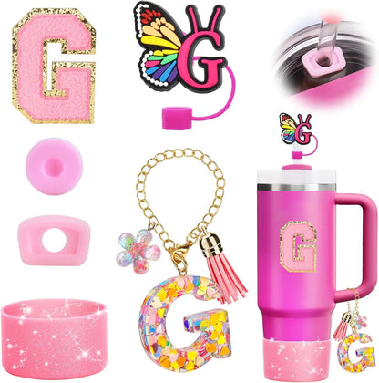 7PCS Cup Accessories Set for Stanley 30oz 40oz Tumbler Initials Silicone Straw Cover Cap Boot Letter Handle Charm Sticker