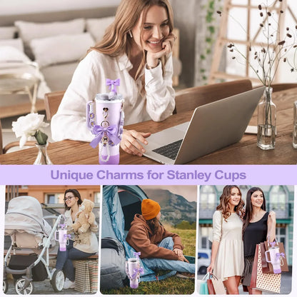 9pcs Accessories Set for Stanley Cup Water Bottle Handle Strap Boot Bow Straw Cover Pearl Charms Straw Topper 40oz 30oz Tumbler