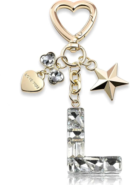 Cute Bling Keychain initial Letter Butterfly Star Pink Purple Gift for Women Girls Bag Cup Charms Accessories