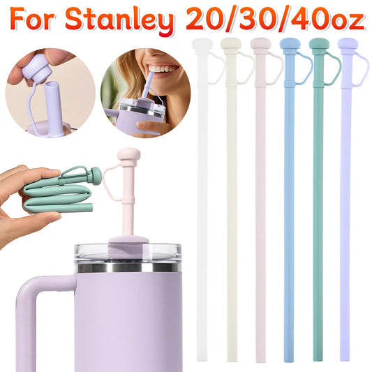 Silicone Replacement Straw for Stanley 20/30/40oz Long Reusable Straw Dustproof Soft Straw Cup Accessories with Straw Tip
