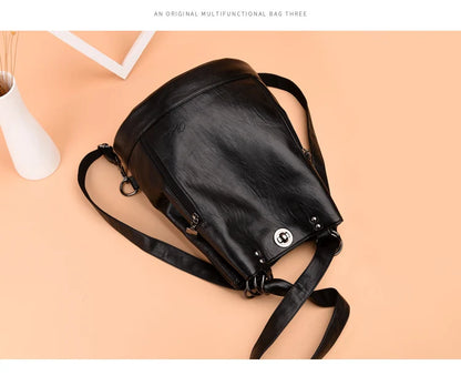 2022 Women Leather Backpacks Multifunction Women Vintage Shoulder Bag Ladies Rucksack Large Capacity Travel Bag Sac A Dos Preppy