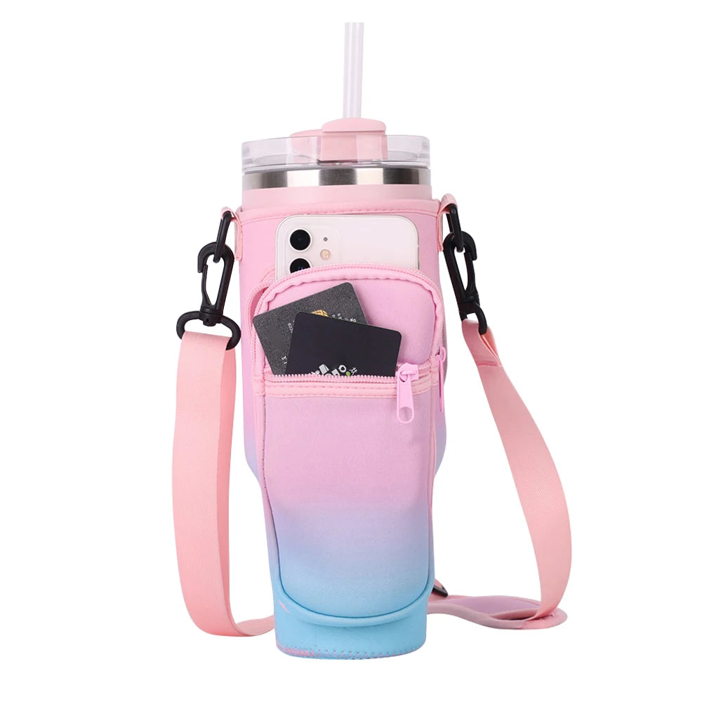 Water Bottle Carrier Bag with Phone Pocket for Stanley Cup 40 oz, Water Bottle Holder Adjustable Strap Stanley Cup Accessories
