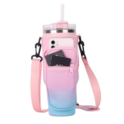 Water Bottle Carrier Bag with Phone Pocket for Stanley Cup 40 oz, Water Bottle Holder Adjustable Strap Stanley Cup Accessories