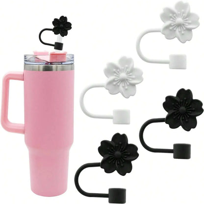 Begonia Flower Straw Cover Cap for Stanley Cup 10mm Silicone Straw Tips Lids Reusable Dust-Proof Straw Topper for Party Decor