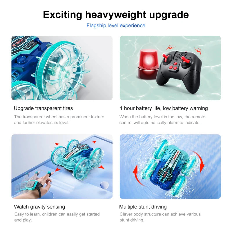 New Amphitheatre RC Car Cool Light Music 4WD 2.4G Gesture Sensing 360° Water Stunt Double Drift Stunt Car Children's Toys Gifts