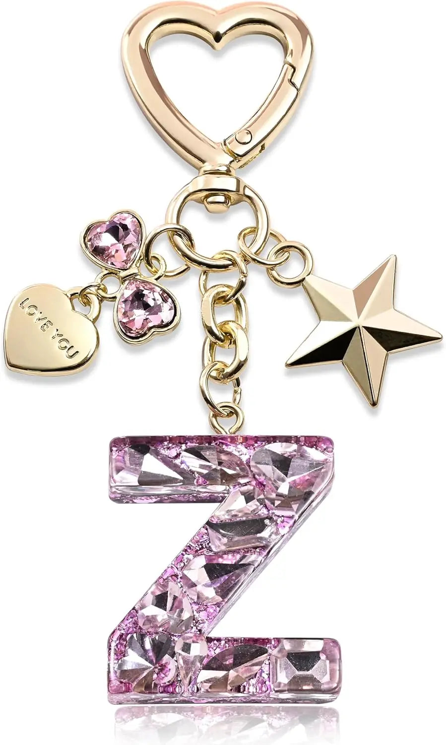 Cute Bling Keychain initial Letter Butterfly Star Pink Purple Gift for Women Girls Bag Cup Charms Accessories
