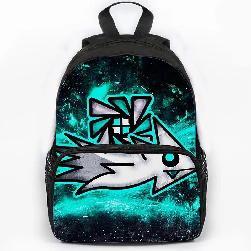 Large Capacity Angry Geometry Dash Children's Backpack 16 Inch Anime Bookbag Travel Backpacks Students Schoolbag for Girls Boys