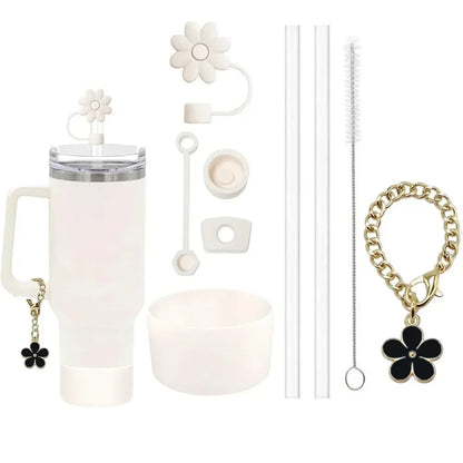 9pcs Accessories for Stanley Tumbler Cup Spill Proof Stopper 10mm Straw Cover Cap Silicone Boot Charm Chain Straw Brush