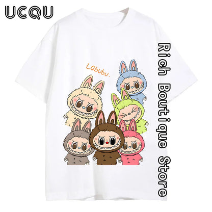 Cartoon Lububu Printed T-shirt Women Summer Fashion Cotton Tops Tees Harajuku Short Sleeve Clothing Y2K Daily High Street Outfit