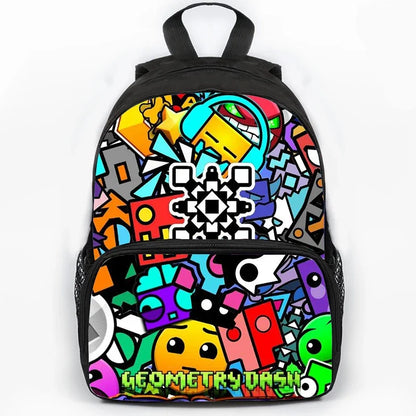 Large Capacity Angry Geometry Dash Children's Backpack 16 Inch Anime Bookbag Travel Backpacks Students Schoolbag for Girls Boys