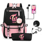 Twice Large Capacity USB Charging Book Bag Mochila Travel Bag Sana Momo Backpacks Gift Fans Collection