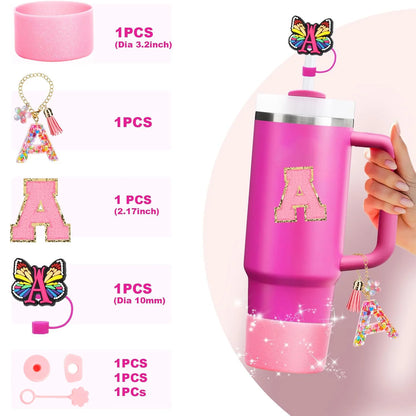 7PCS Cup Accessories Set for Stanley 30oz 40oz Tumbler Initials Silicone Straw Cover Cap Boot Letter Handle Charm Sticker