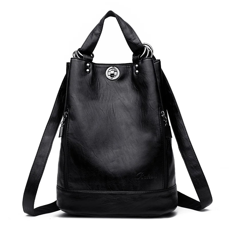 2022 Women Leather Backpacks Multifunction Women Vintage Shoulder Bag Ladies Rucksack Large Capacity Travel Bag Sac A Dos Preppy
