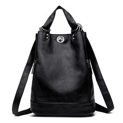 2022 Women Leather Backpacks Multifunction Women Vintage Shoulder Bag Ladies Rucksack Large Capacity Travel Bag Sac A Dos Preppy