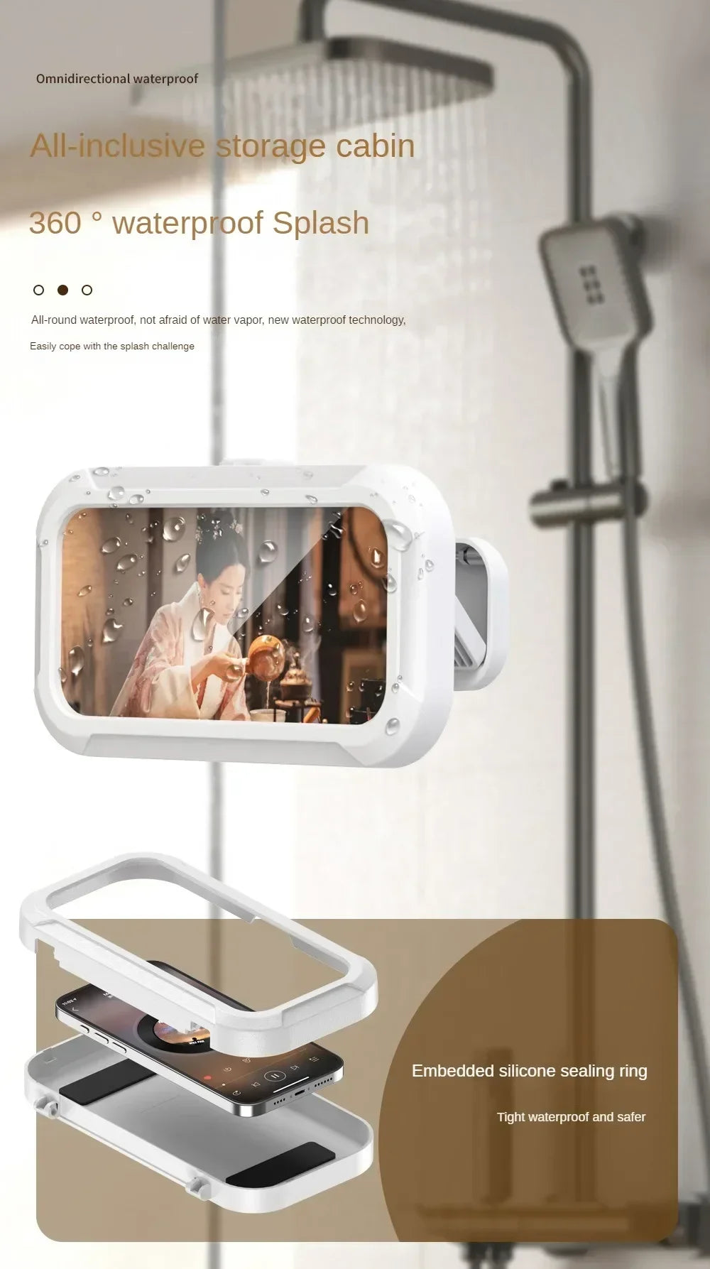 Waterproof Shower Phone Holder Rotation Angle Adjustable Telescoping Wall Mount Phone Holder for Bathroom Kitchen Bracket Stand