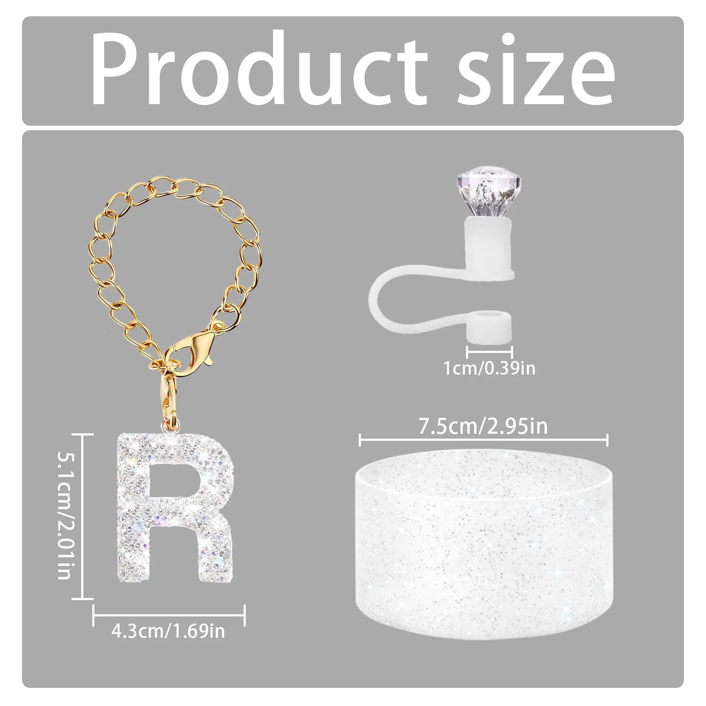 3Pcs Accessories Set for Stanley Cup, Including Diamond Straw Topper/Sparkly Silicone Boot Set（White）