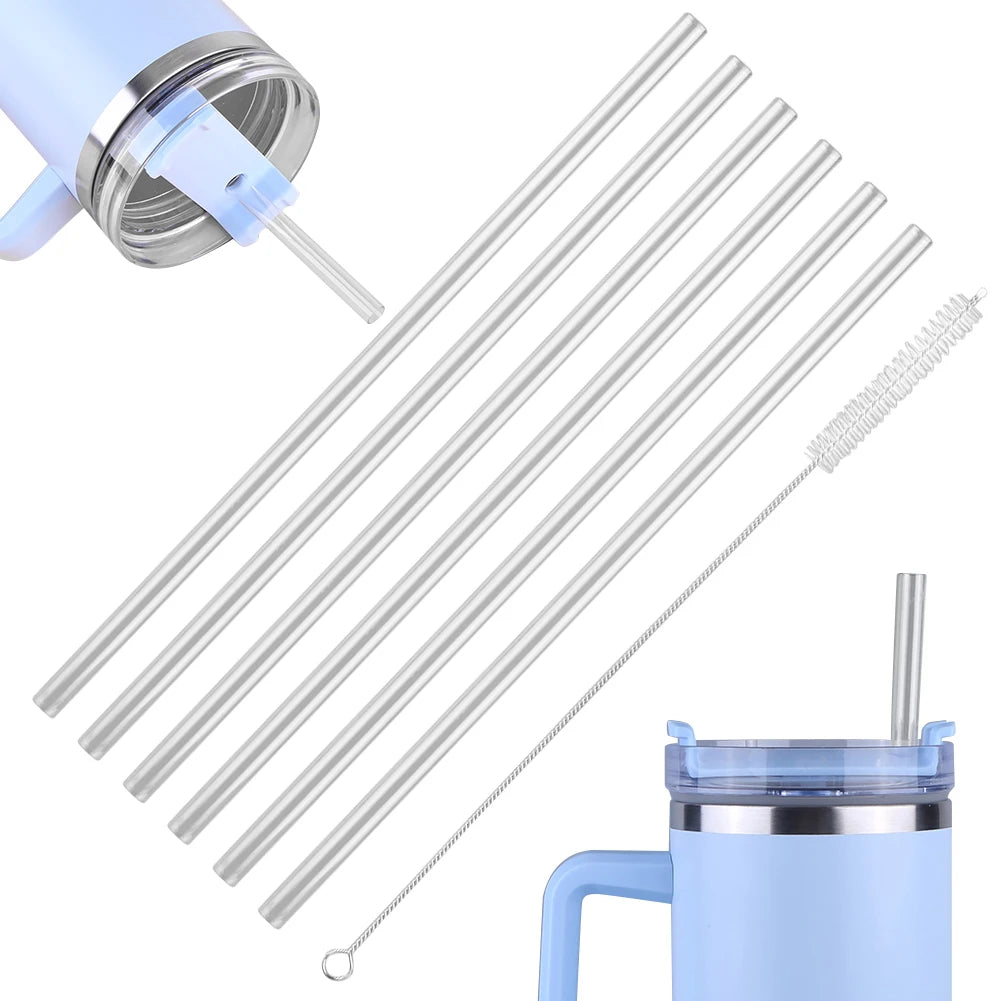 6Pcs Long Straws with Cleaning Brush Drinking Straws Transparent Straw for Stanley 20/30/40oz Accessories