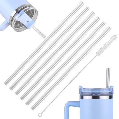 6Pcs Long Straws with Cleaning Brush Drinking Straws Transparent Straw for Stanley 20/30/40oz Accessories