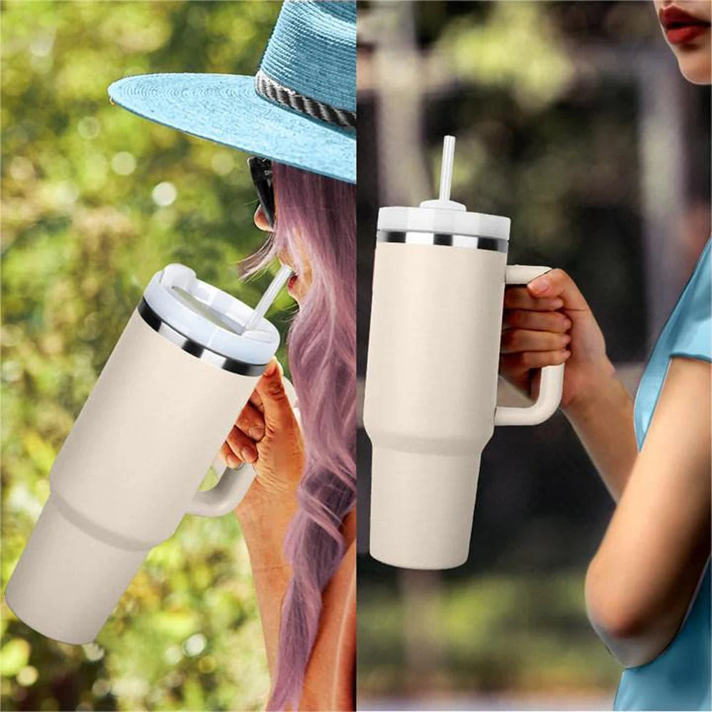 40 oz Tumbler with Handle Lid Straw 40oz Stainless Steel Water Bottle Vacuum Thermos Cup Travel Car Coffee Mug Cap for Stanley