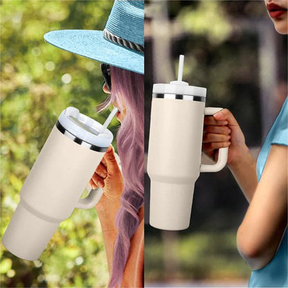 40 oz Tumbler with Handle Lid Straw 40oz Stainless Steel Water Bottle Vacuum Thermos Cup Travel Car Coffee Mug Cap for Stanley