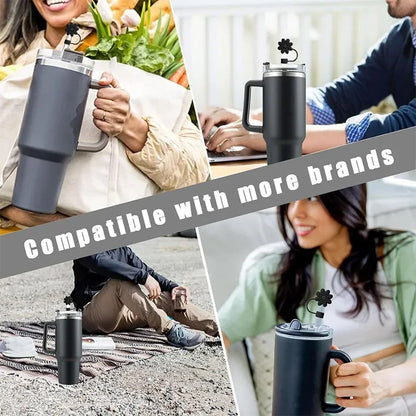 9pcs Accessories for Stanley Tumbler Cup Spill Proof Stopper 10mm Straw Cover Cap Silicone Boot Charm Chain Straw Brush