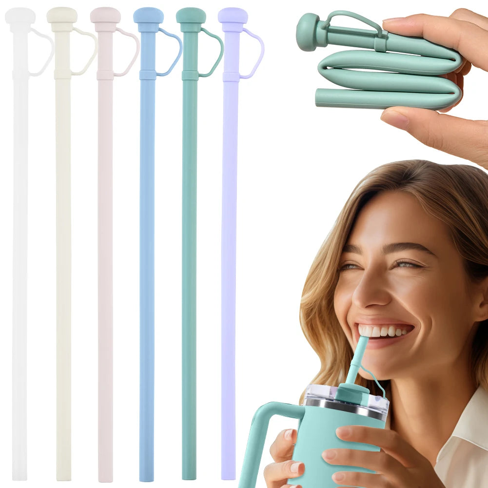 Silicone Replacement Straw for Stanley 20/30/40oz Long Reusable Straw Dustproof Soft Straw Cup Accessories with Straw Tip