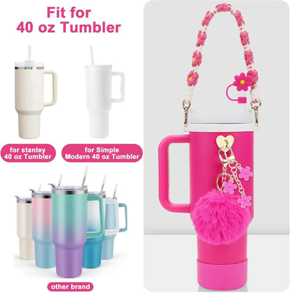 Stanley Cup Accessories Set- Water Bottle Handle Strap, Siliocne Stanley Cup Boot, Stanley Charms for Stanley Cup 40oz Tumbler