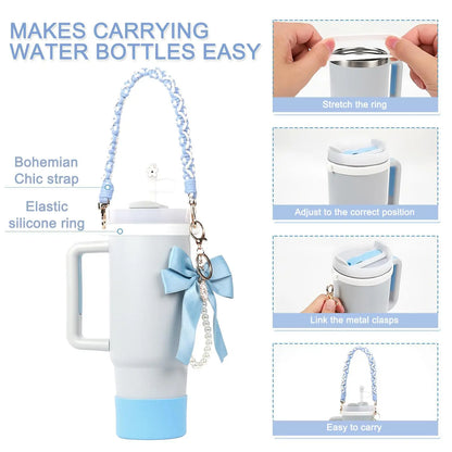 4Pcs for Stanley Cup Accessory Set Includes 1 Water Bottle Handle Strap 1 Cup Cover 1 Straw Cover 1 Charms Silicone Decoration