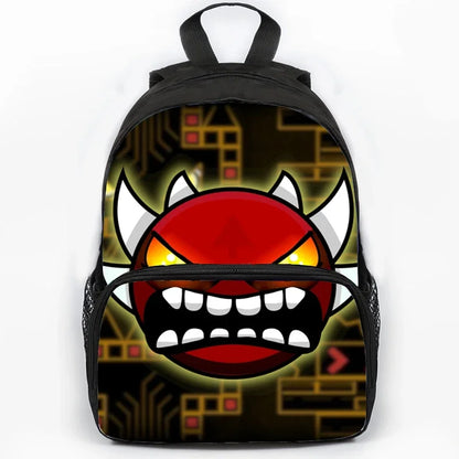 Large Capacity Angry Geometry Dash Children's Backpack 16 Inch Anime Bookbag Travel Backpacks Students Schoolbag for Girls Boys