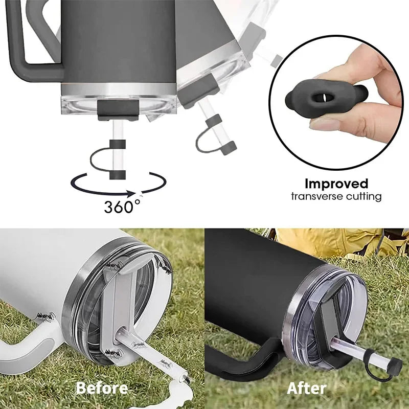 9pcs Accessories for Stanley Tumbler Cup Spill Proof Stopper 10mm Straw Cover Cap Silicone Boot Charm Chain Straw Brush