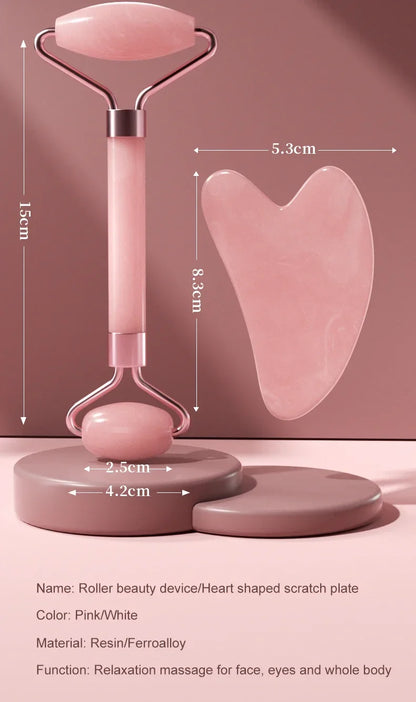Resin double head roller massager heart-shaped face and eye massage scraping Combination set massage roller