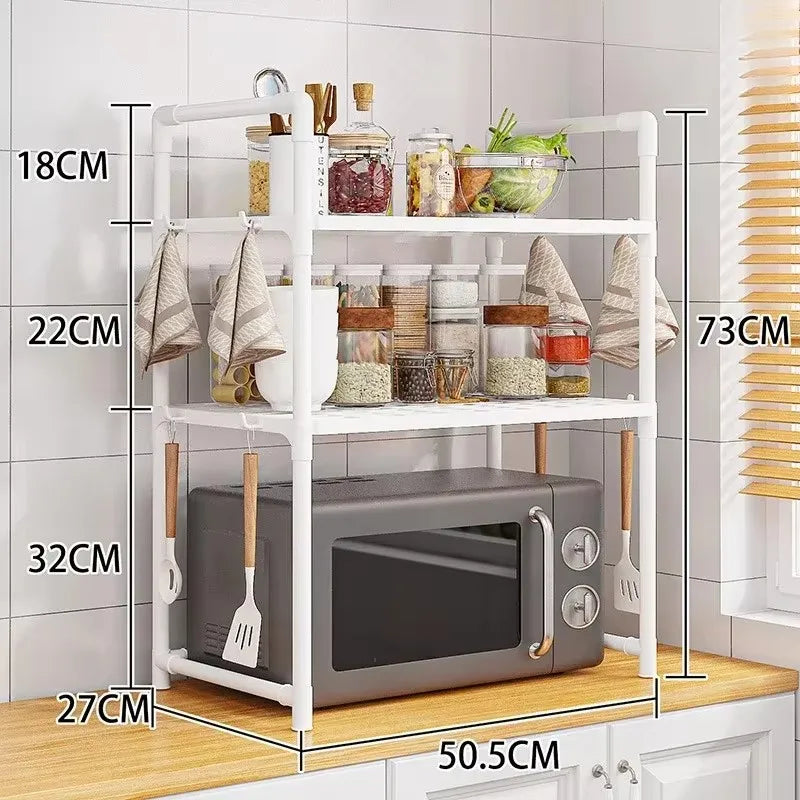 2/3-Layer Kitchen Storage Rack Simple Microwave Shelf Space-saving Countertop Tableware Tidying Organizer Kitchen Accessories