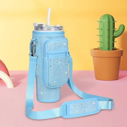 Bling Diamond Water Bottle Holder with Adjustable Strap Water Bottle Sling Bag Water Bottle Bag for Stanley 40oz Cup Accessories