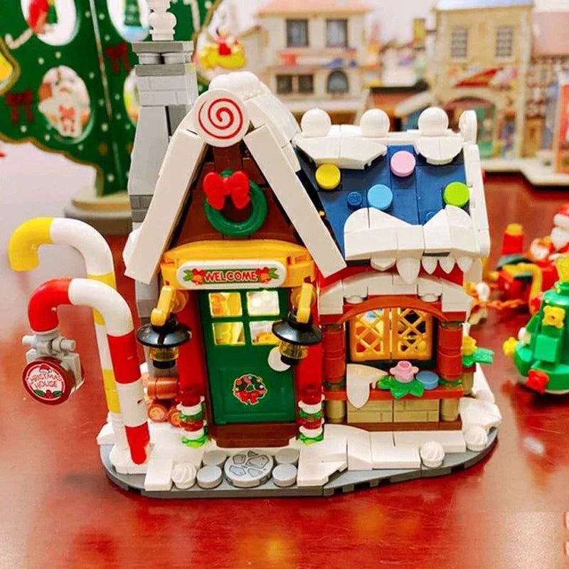 City Street View Christmas House Building Block Set DIY Small Particle Assembled Bricks Children's Toys Gifts Home Decoration