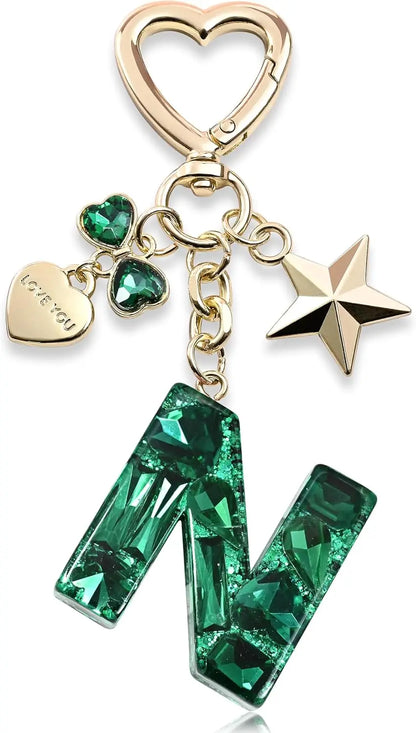 Cute Bling Keychain initial Letter Butterfly Star Pink Purple Gift for Women Girls Bag Cup Charms Accessories