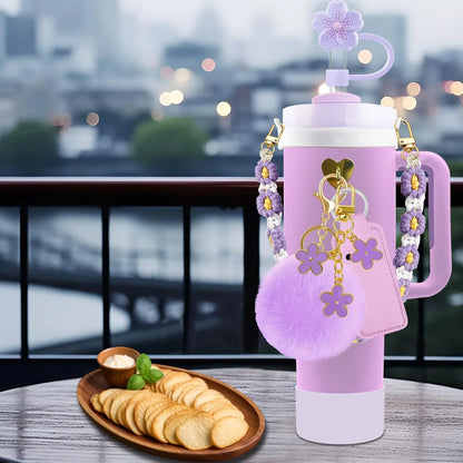 12PCS Accessories for Stanley Cup Water Bottle Handle Strap 30/40 oz Tumbler Straw Toppers Keychain Charms Silicone Cup Boot