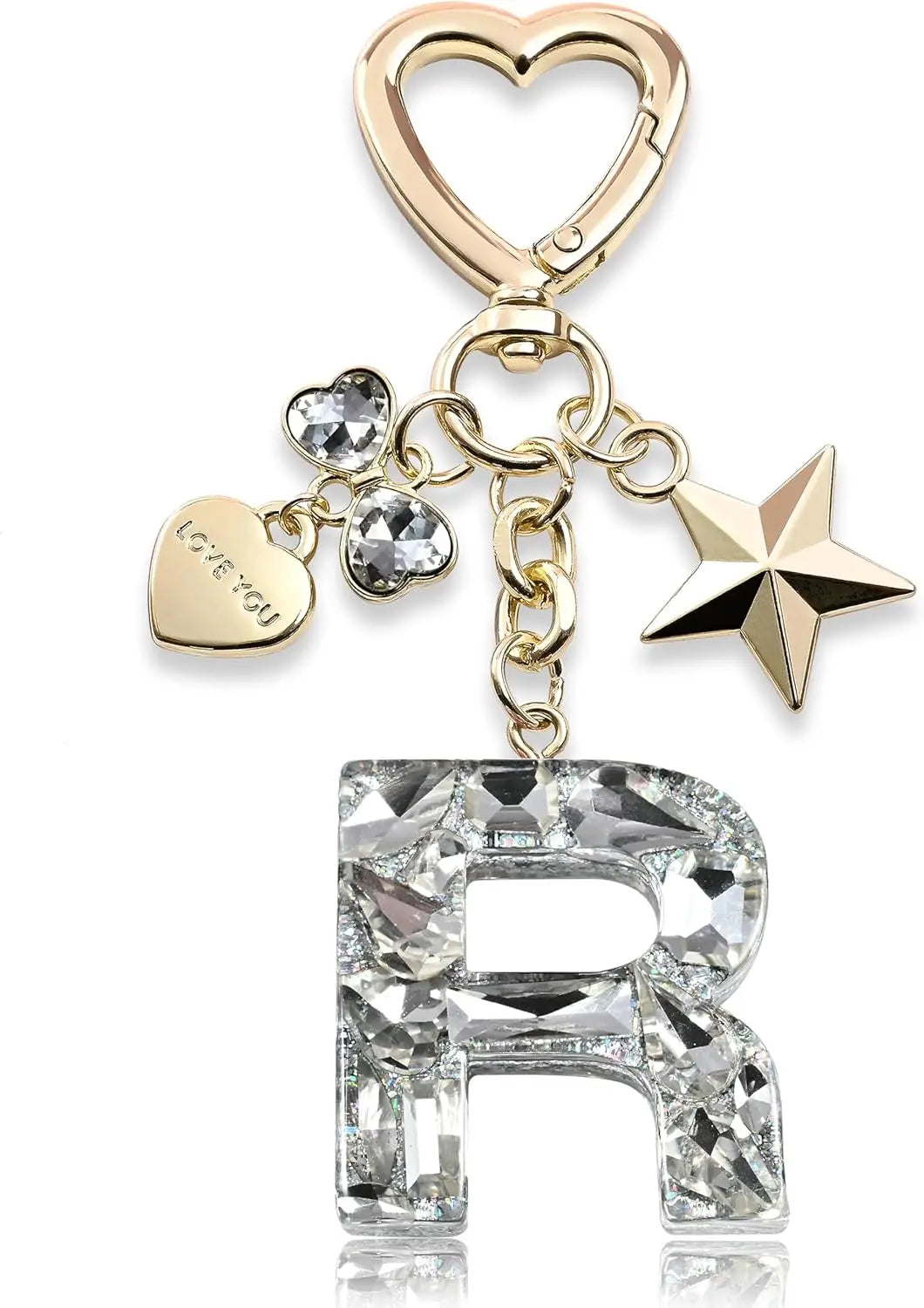 Cute Bling Keychain initial Letter Butterfly Star Pink Purple Gift for Women Girls Bag Cup Charms Accessories