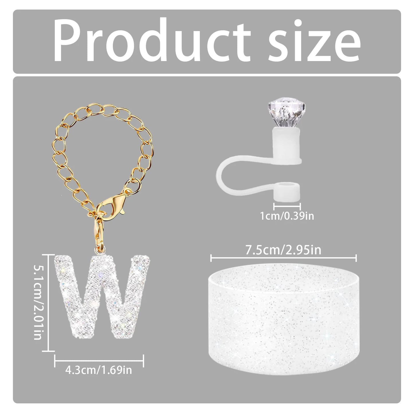 3Pcs Accessories Set for Stanley Cup, Including Diamond Straw Topper/Sparkly Silicone Boot Set（White）