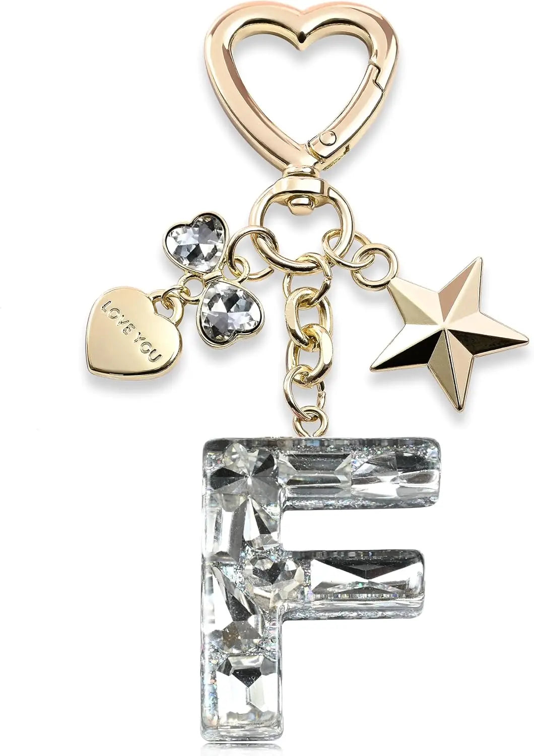 Cute Bling Keychain initial Letter Butterfly Star Pink Purple Gift for Women Girls Bag Cup Charms Accessories