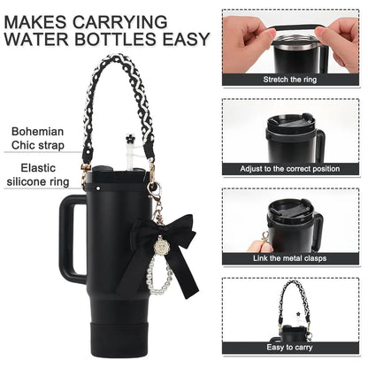 4Pcs for Stanley Cup Accessory Set Includes 1 Water Bottle Handle Strap 1 Cup Cover 1 Straw Cover 1 Charms Silicone Decoration