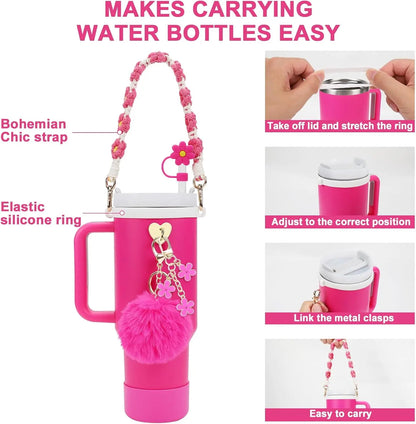 Stanley Cup Accessories Set- Water Bottle Handle Strap, Siliocne Stanley Cup Boot, Stanley Charms for Stanley Cup 40oz Tumbler