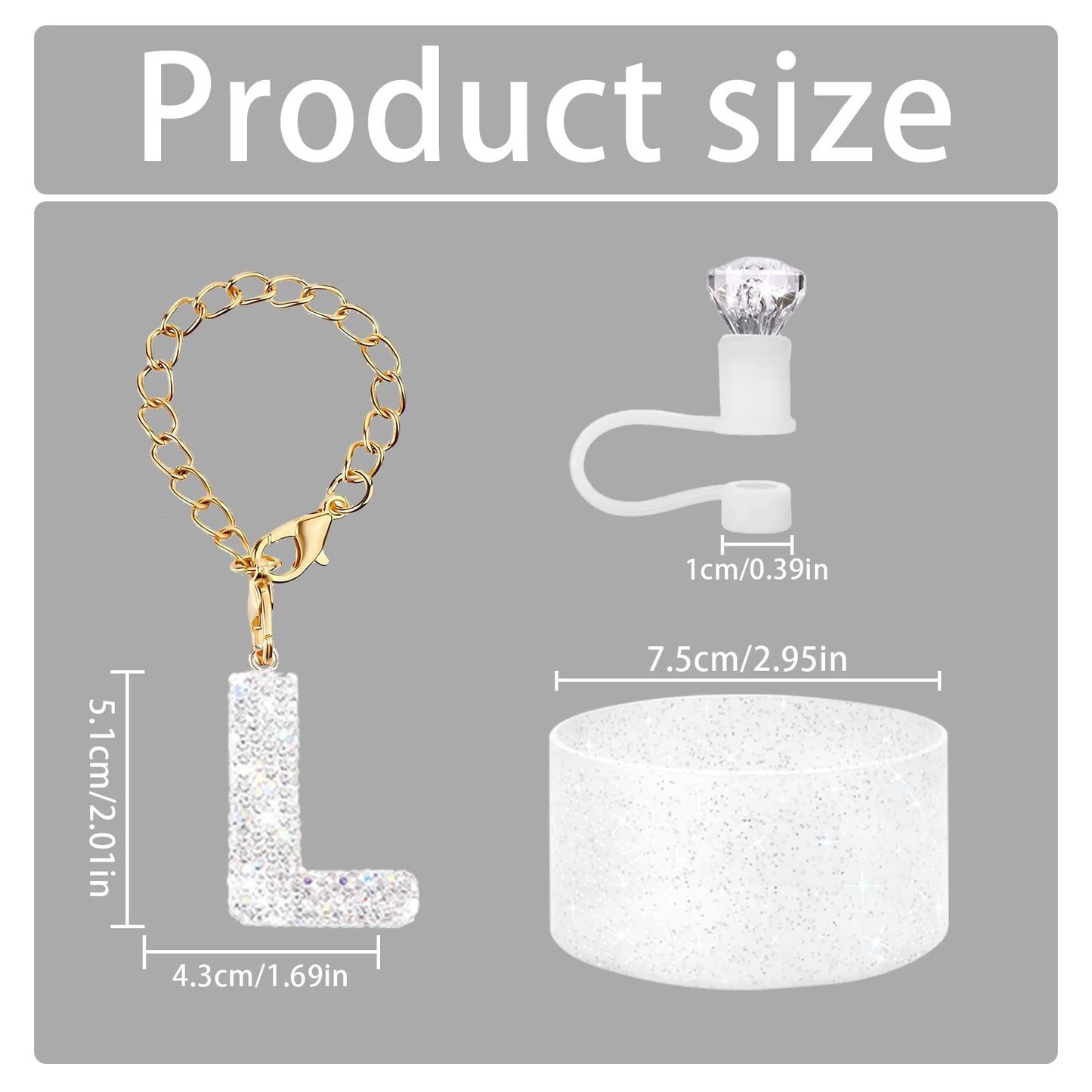 3Pcs Accessories Set for Stanley Cup, Including Diamond Straw Topper/Sparkly Silicone Boot Set（White）