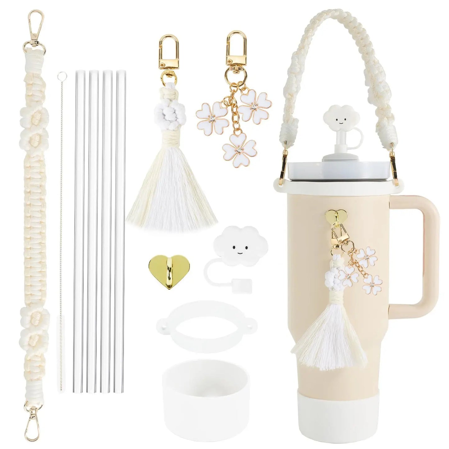 tassels straw cap case Charm chain pendant lot Accessories Initial Keychain Handle for Stanley cup bottle Tumbler for Women